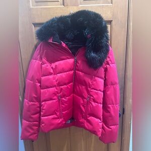 Obermeyer winter jacket Sz 16 Kids XL Woman small faux fur hood hot pink ski